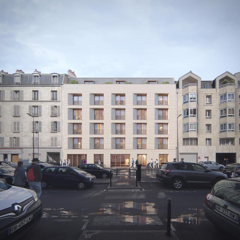 Opération Levallois (éléments hors-site : superstructure poteaux/poutres, planchers, façade, modules techniques appartement, SDB) - Photo : Groupe Polylogis